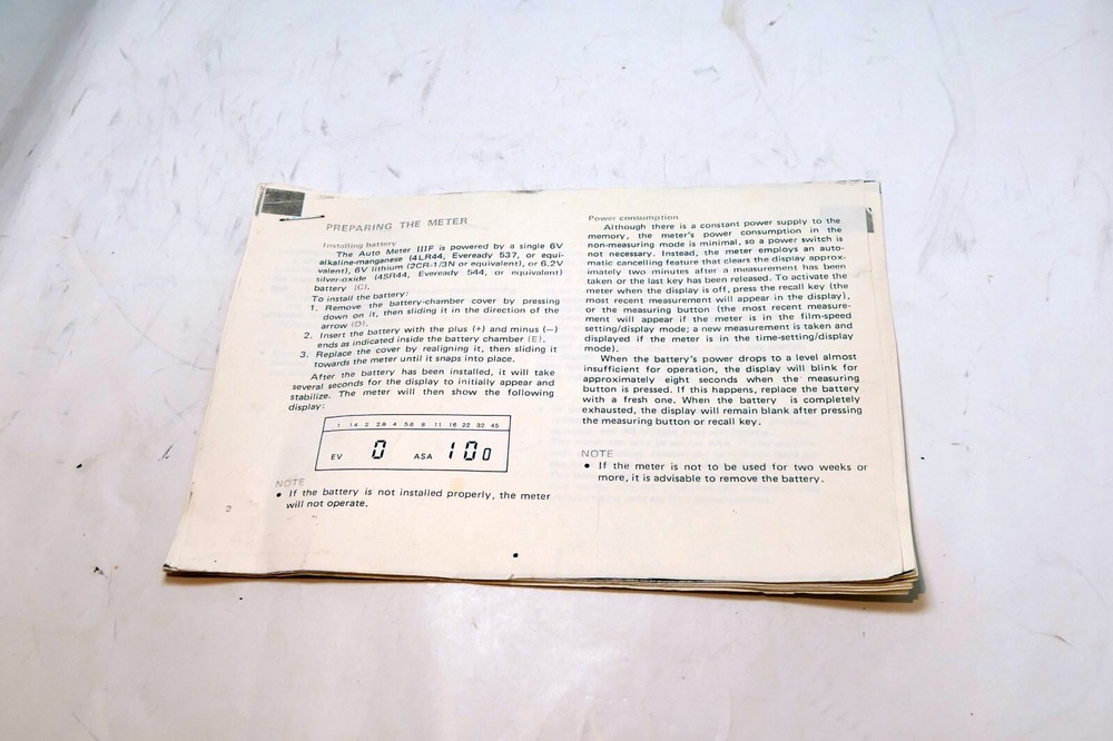 Light Meter IIIF guide printed might be incomplete - as found
