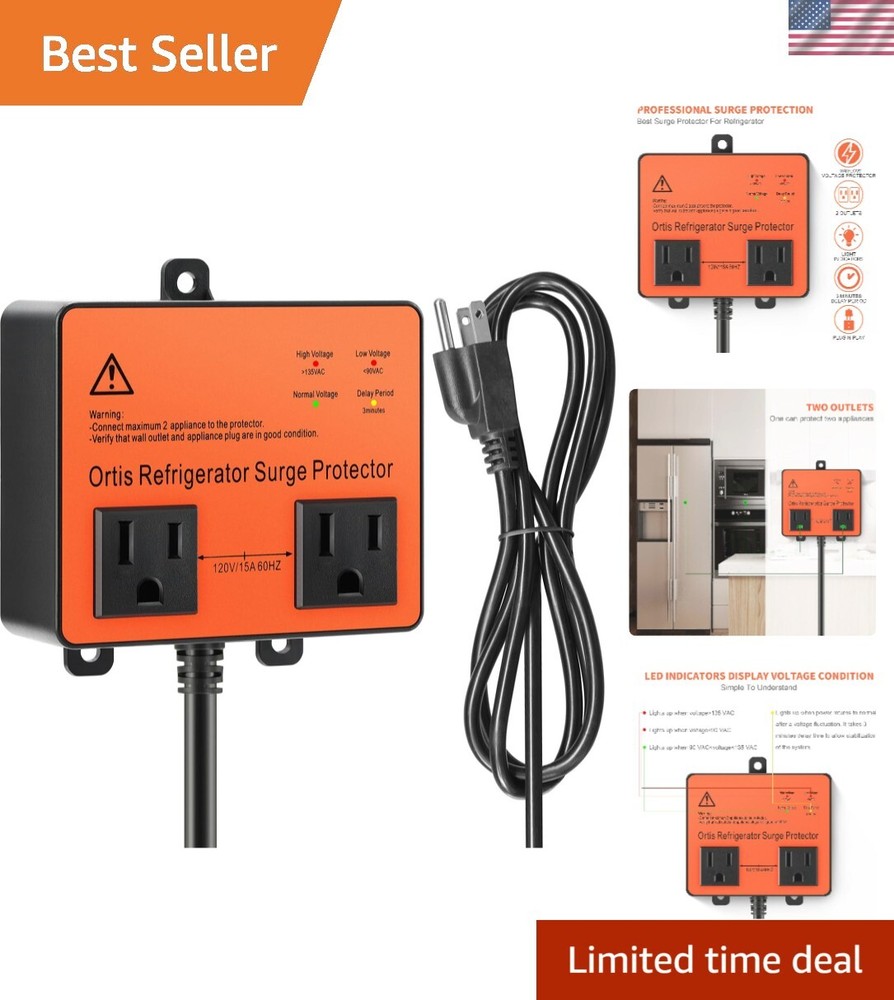 Enhanced Voltage Protector - Safeguard Refrigerators with 3Min Delay & 2 Outlets