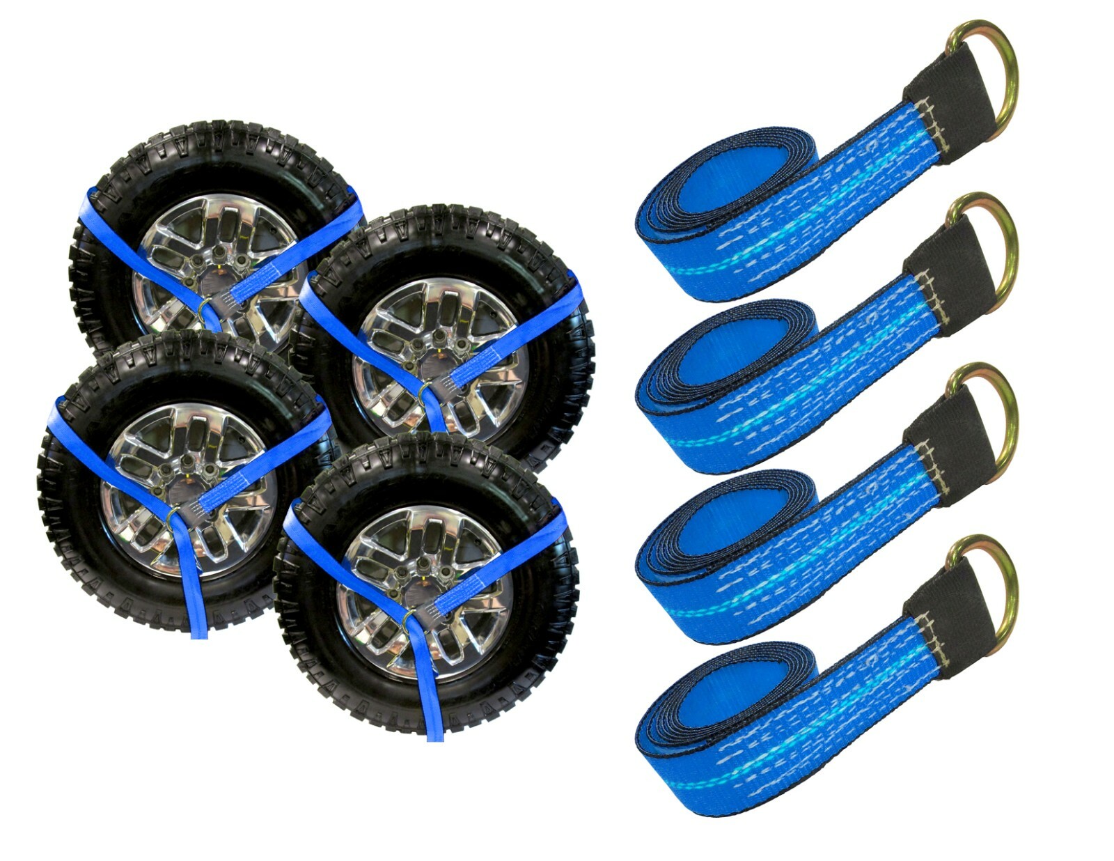 10 ft Blue Lasso Tire Tie Down Straps with Eye Protection USA Made (4 Pack)