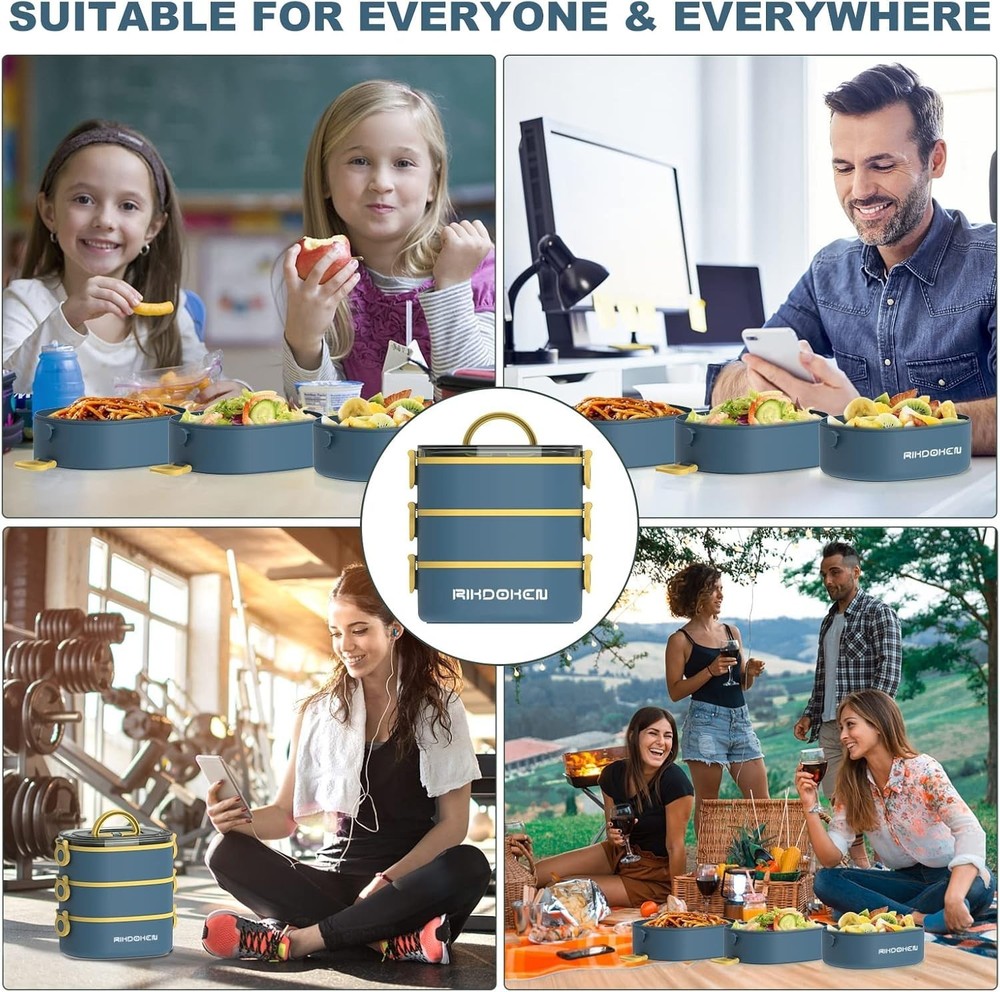 Lunch Box Stackable 3 Layers Containers Portable 94OZ Large Capacity Leakproof