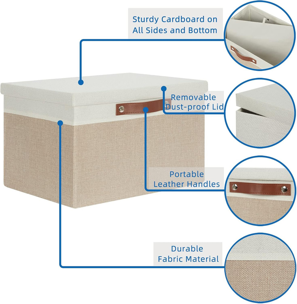 Foldable Storage Bins with Lids, [2-Pack] Large Storage Baskets with Lid, Fabric