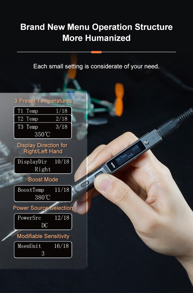TS101 Miniware Portable Digital OLED Soldering Iron Kit PR-B2 Tip Interface
