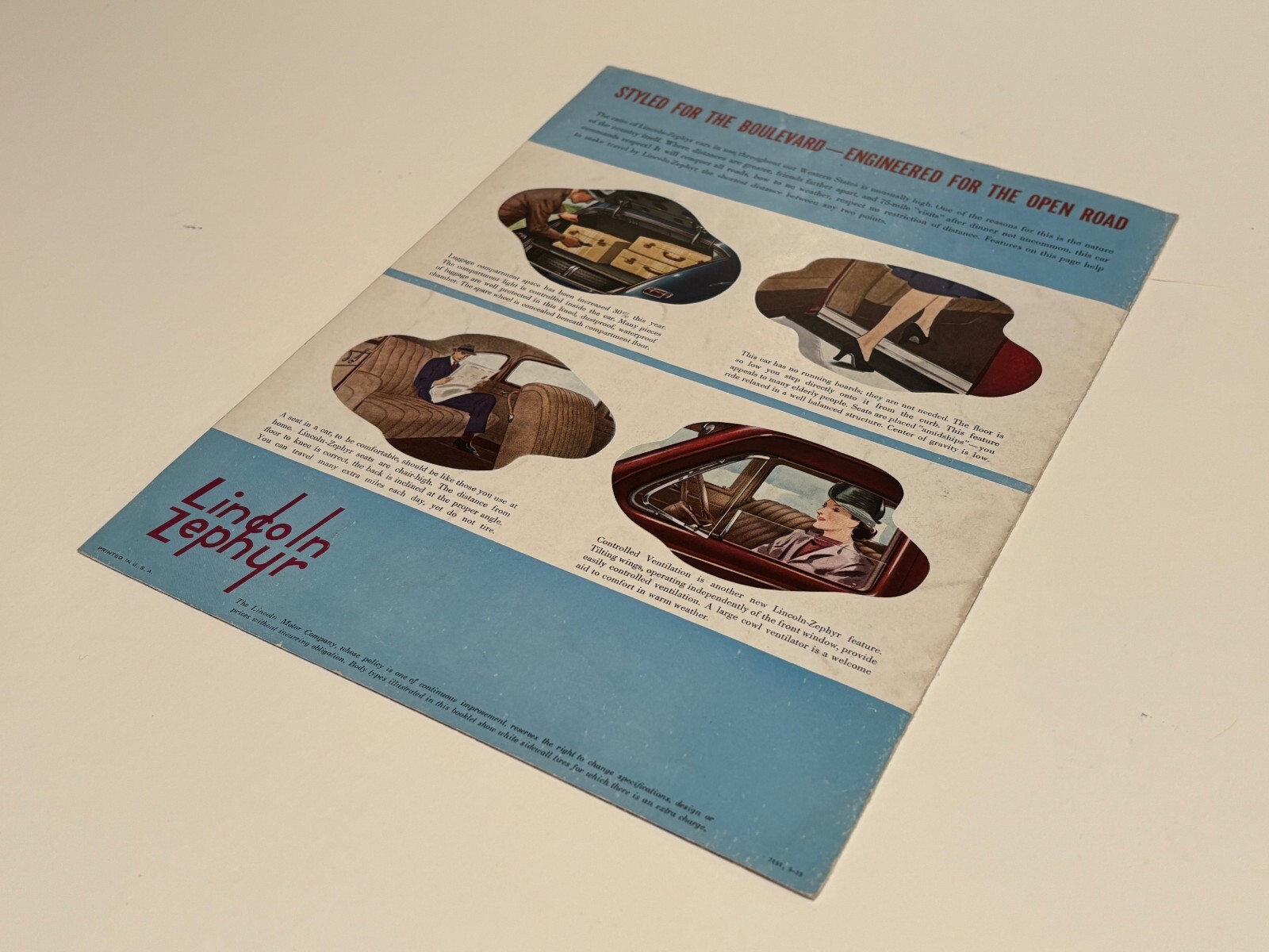 1940 LINCOLN ZEPHYR V-12 SALES BROCHURE ORIGINAL GOOD CONDITION INCL CONTINENTAL