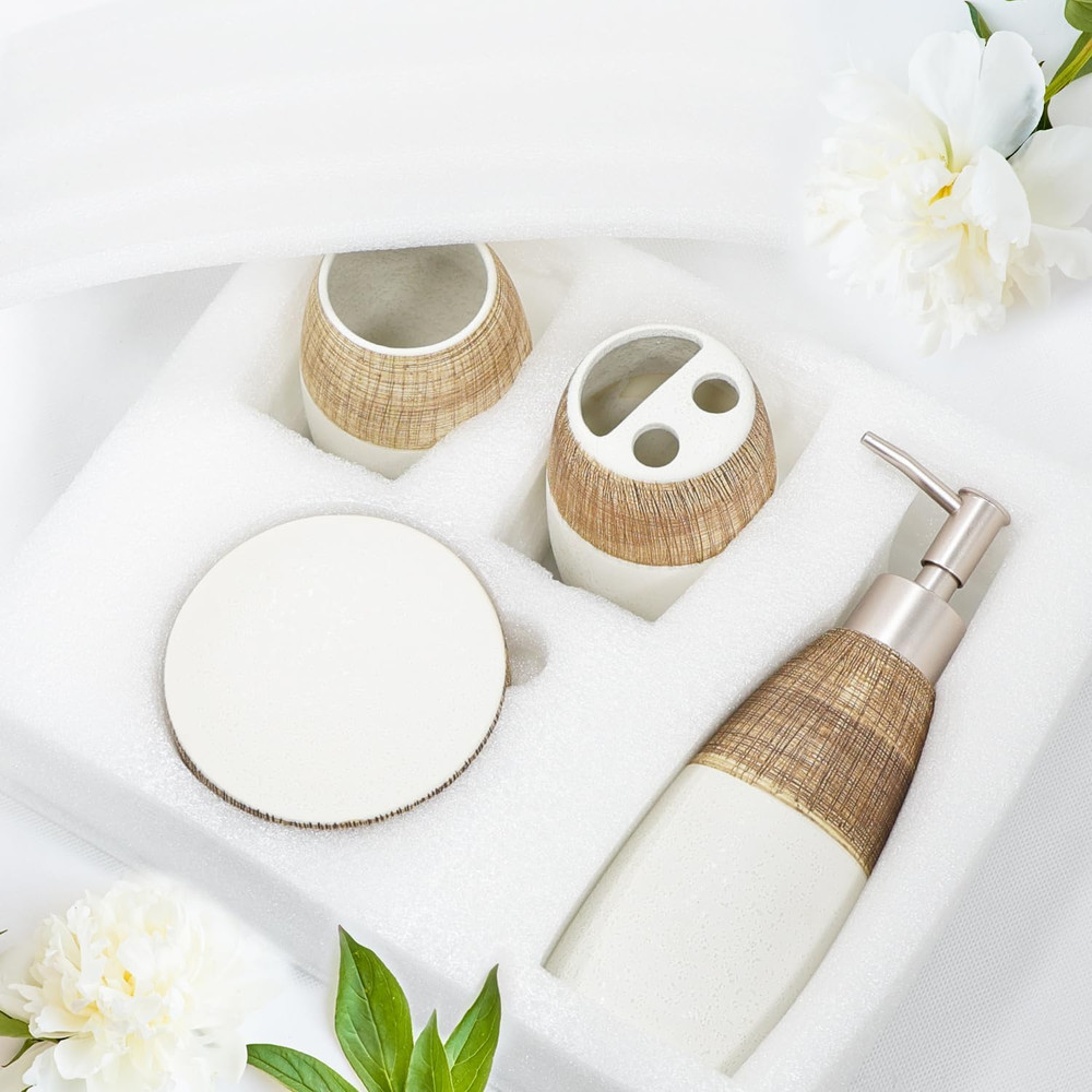 Bathroom Accessories Set,4 Pcs Ceramic Bathroom Decor Accessory,Includes Toothbr