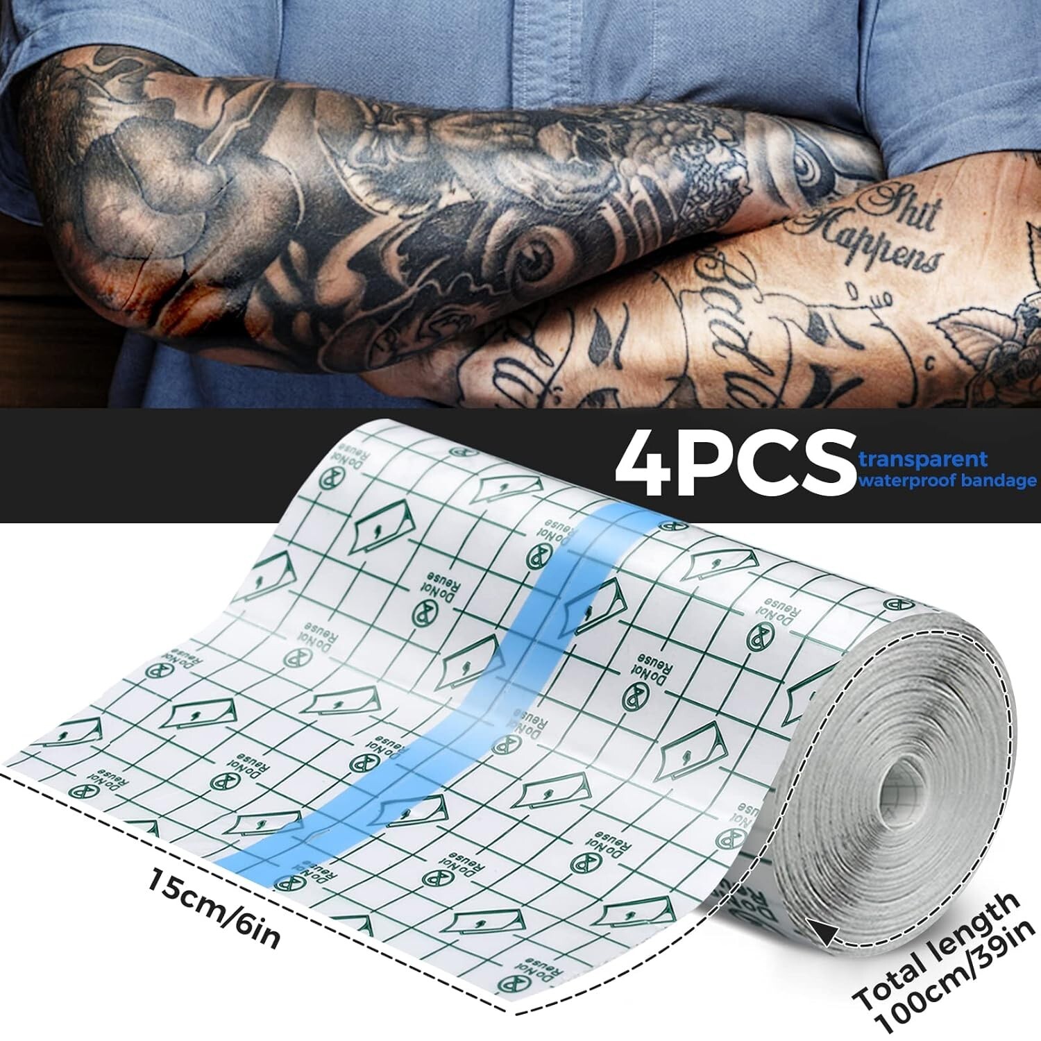 Waterproof Tattoo Aftercare Bandage Second Skin Bandage 6 x 1.1 Yard 4 Rolls