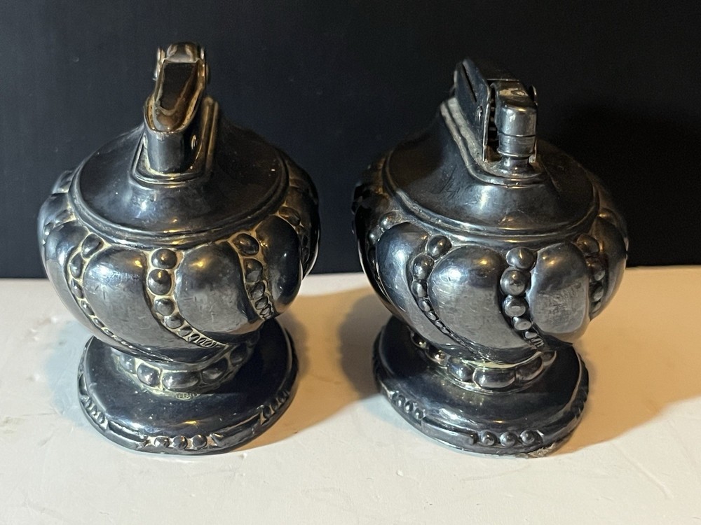 2 Table Lighters Ronson Crown Silver Plated Beaded Pattern Newark, N.J USA