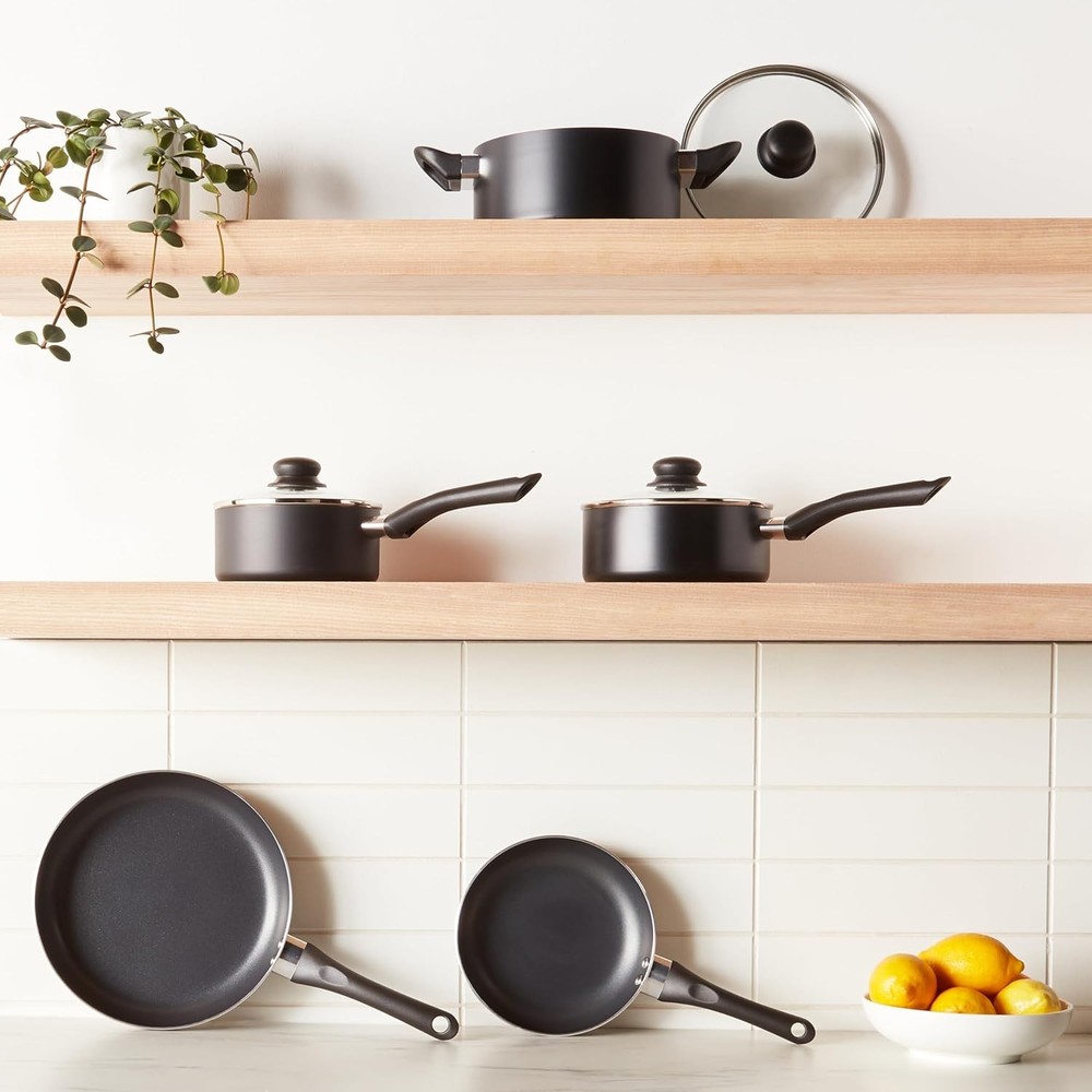 Cookware 8-Piece Set, Non-Induction, Includes Pots and Pans, Black