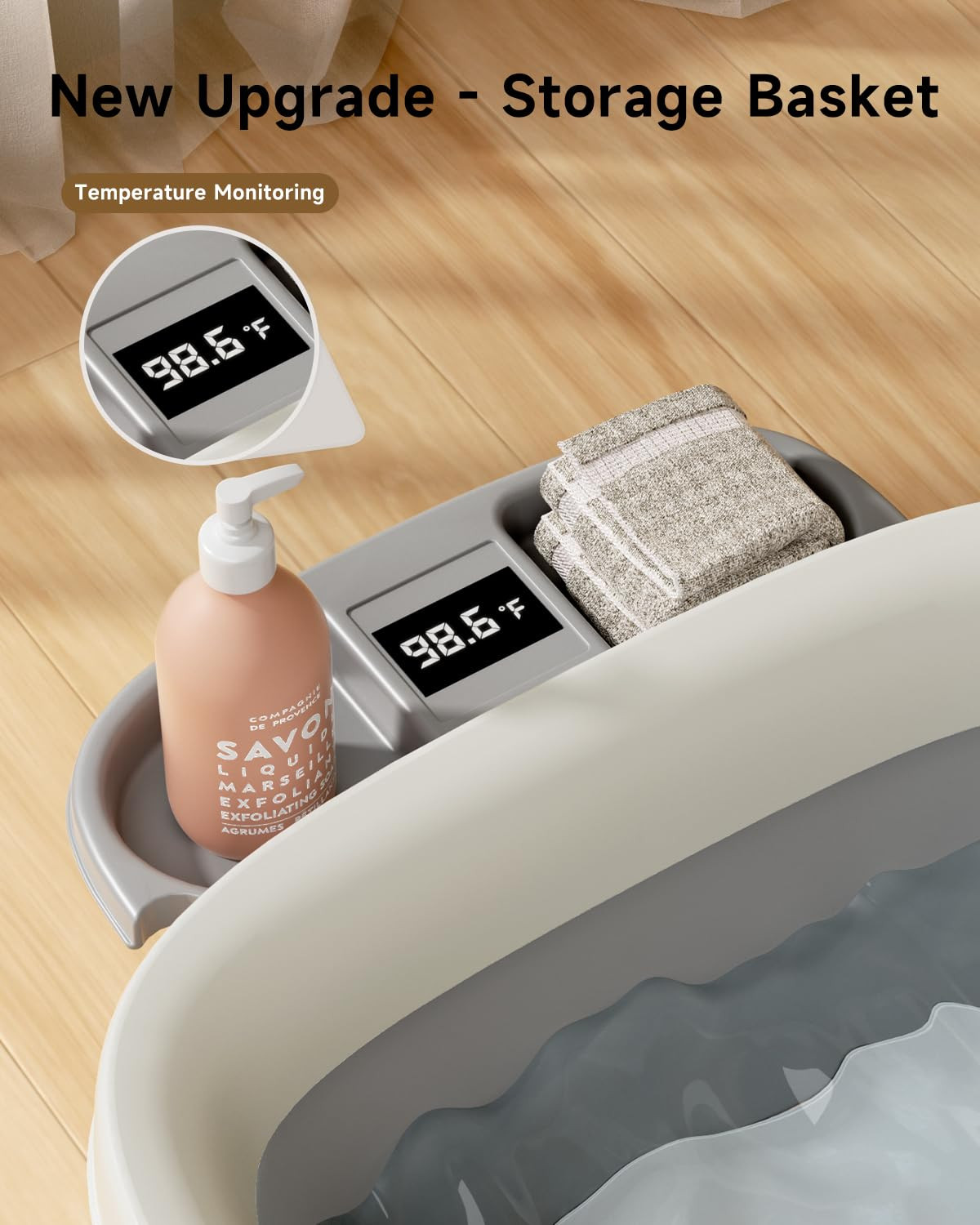 Collapsible Baby Bathtub, Large Infant Bath Tub with Thermometer & Cute Soft Cus