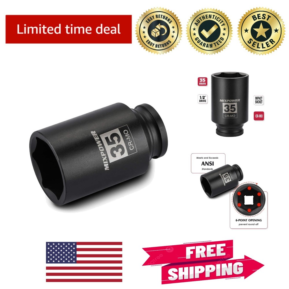 High-Torque 1/2" Drive Deep Impact Socket, 35mm - Engineered for Impact Drivers