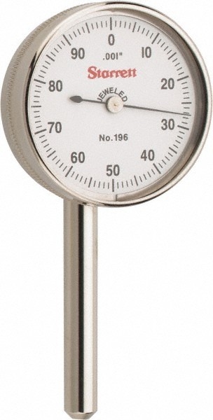 Starrett 196B1 Universal Dial Indicator, Back Plunger, 0.2 Inch Range