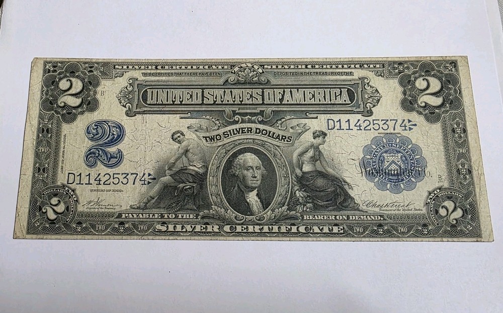 1899 $2 dollar silver certificate note Fr 251 Mini porthole vernon treat