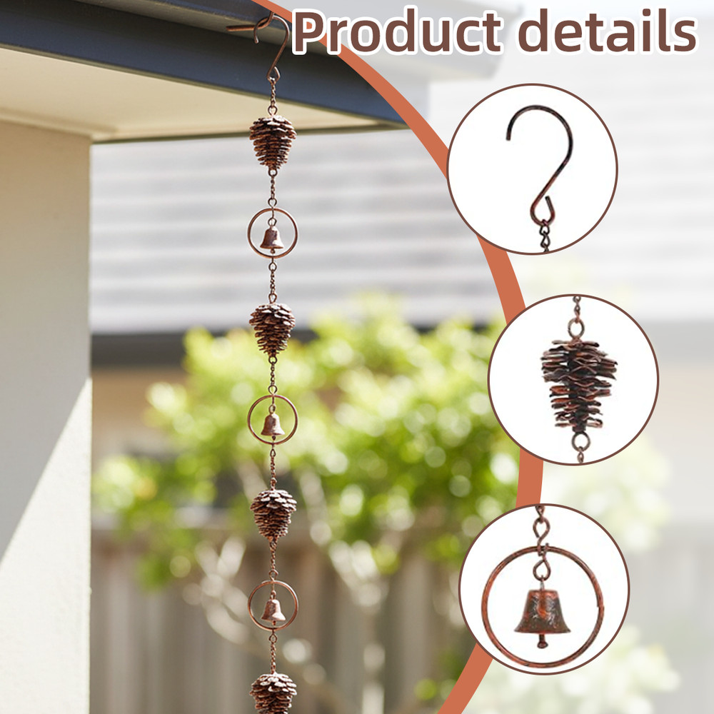 Rain Chain 3.6ft Antique Bronze Pinecone & Bell Rain Chain Gutter Eaves Drainage