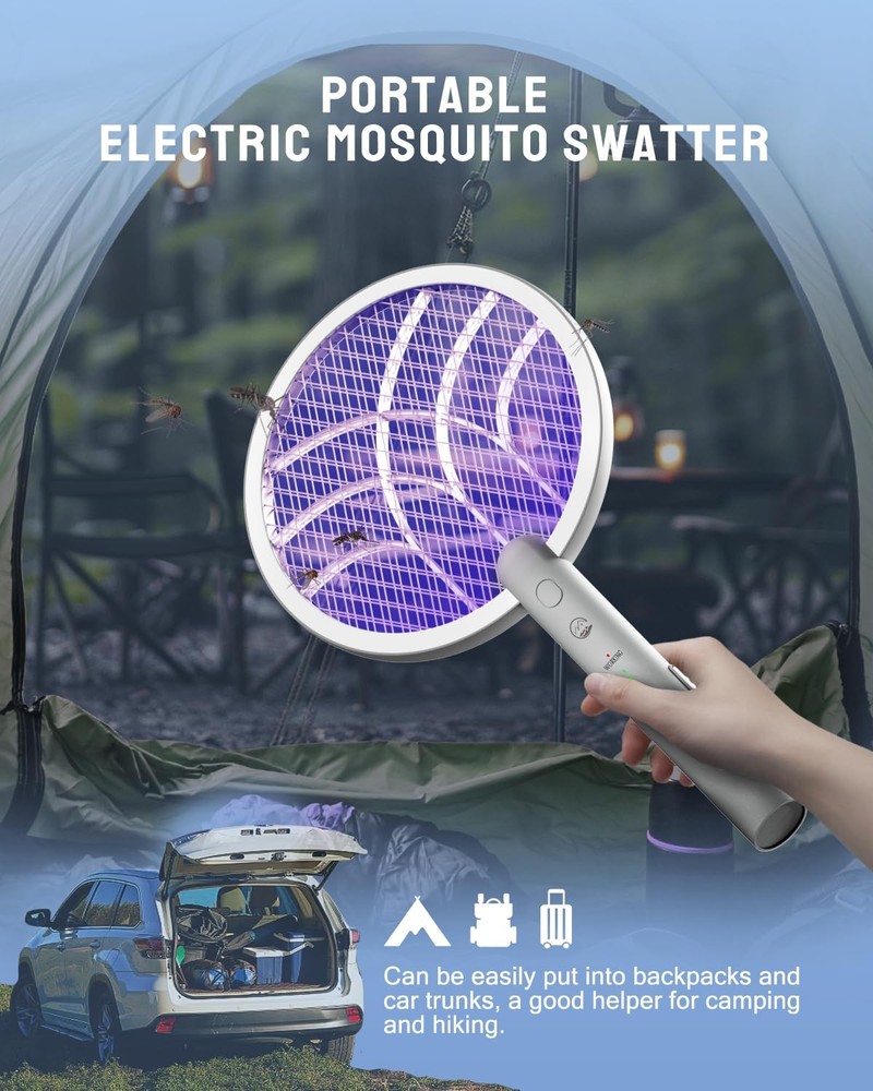 Electric Fly Swatter Racket, 2 in 1 Bug Zapper with Type-C Rechargeable Base,...