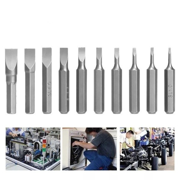 10pcs 4mm Micro Hex Shank Slotted Screwdriver Bits Set Flathead For Power Tool