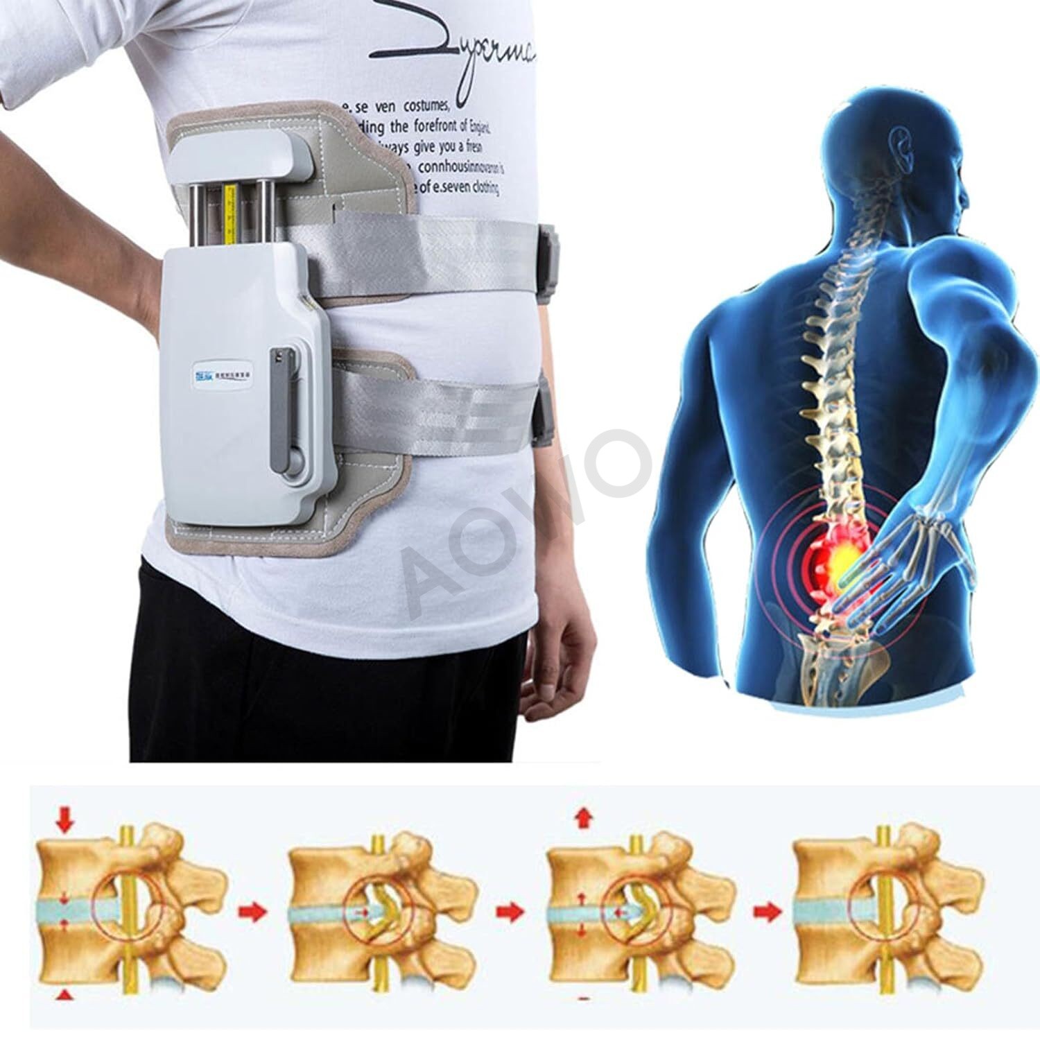 Lumbar Traction Device Decompression Belt Back Stretcher Spinal Pain Relief