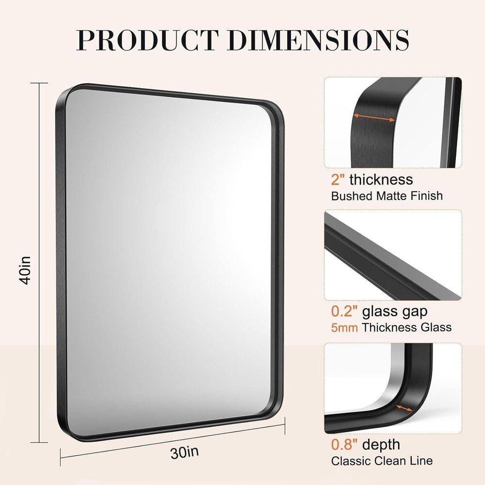 Vanity Bathroom Mirror Wall Metal Framed Rectangular Modern Mirror for Over Sink