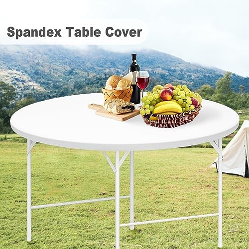 2 Pack Round Fitted Tablecloth Spandex Elastic Stretchable 60" (Round) White