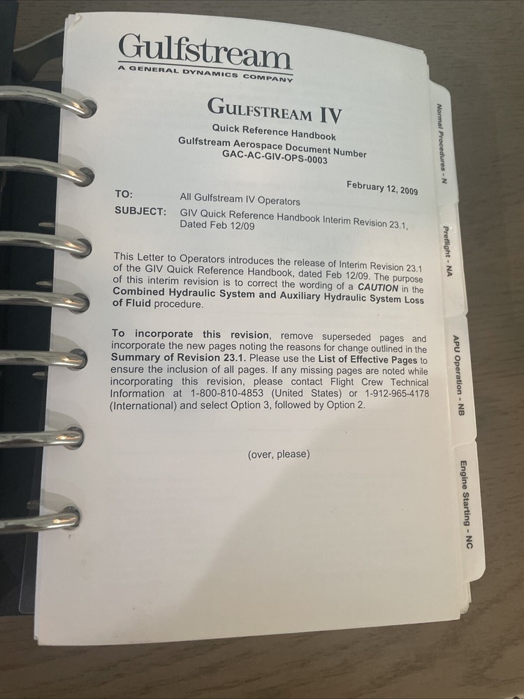 Gulfstream IV Quick Reference Handbook Revision 23