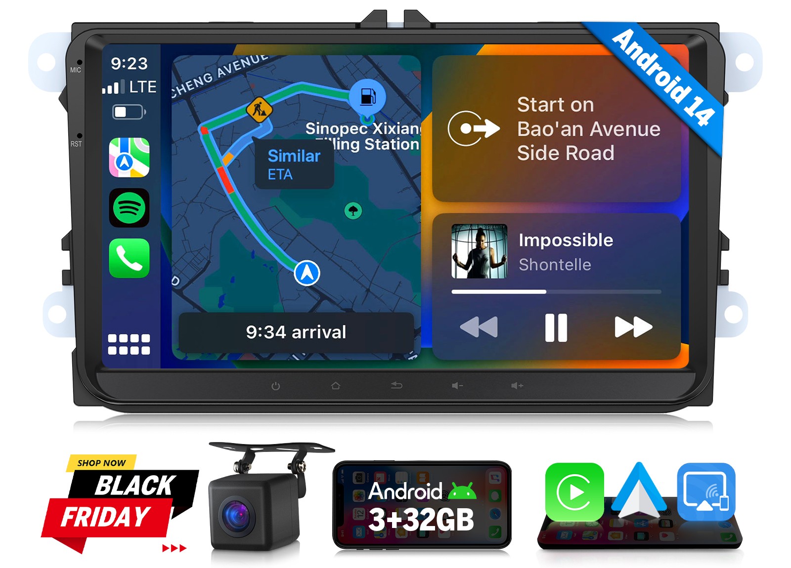 Android 14 Car Stereo Radio GPS Nav Apple CarPlay For VW Volkswagen Jetta Passat