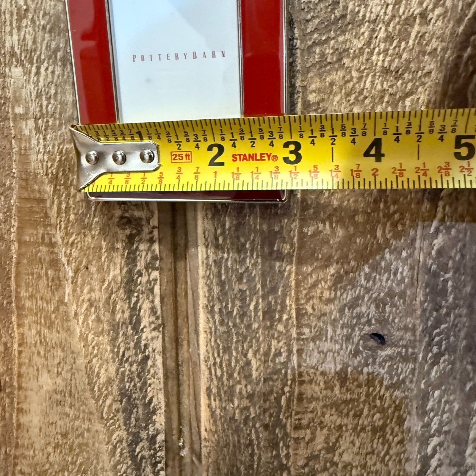 POTTERY BARN 2025 DATED ENAMEL FRAME ORNAMENT RECTANGLE 3 X 4" ~ RED CHRISTMAS