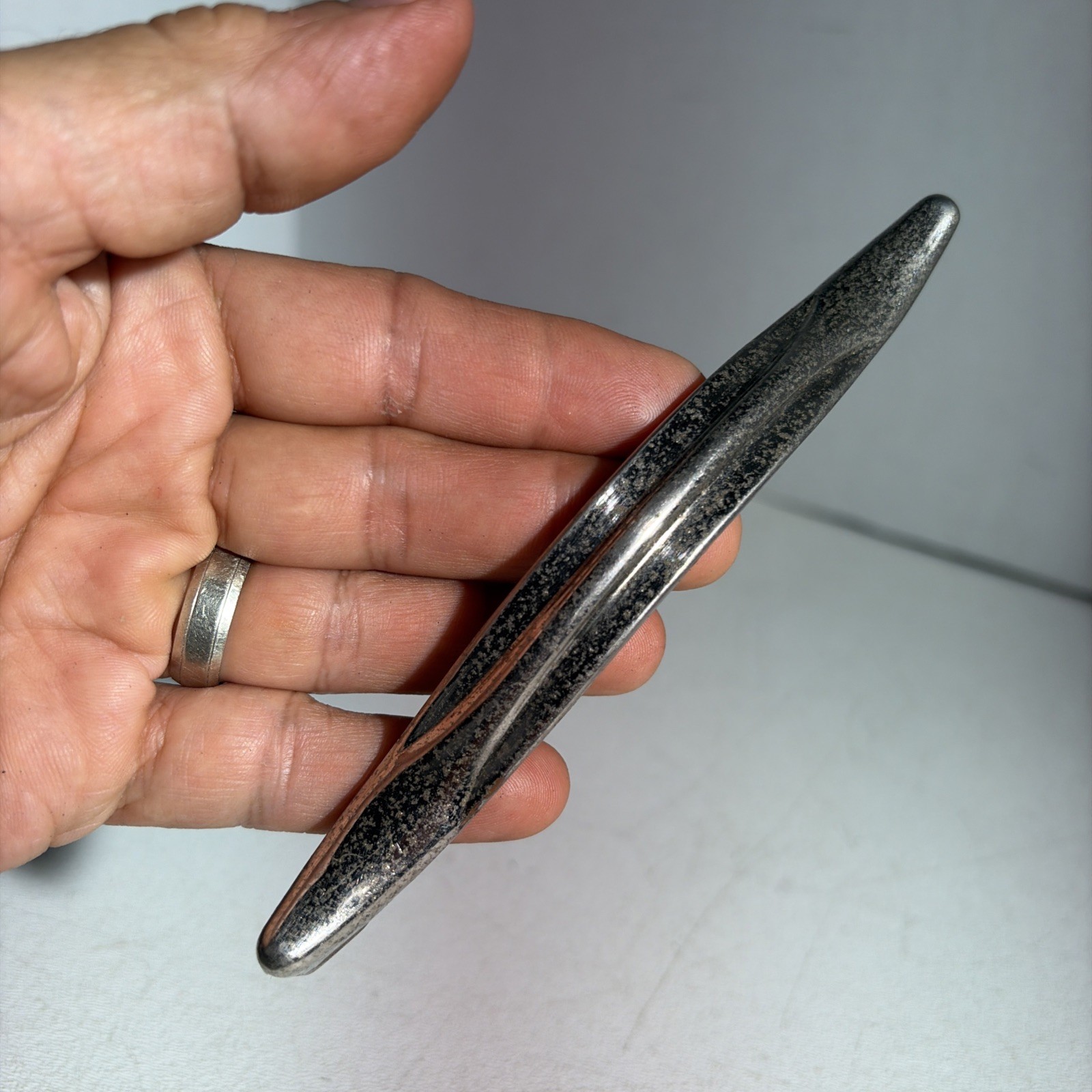 Vintage Single Mid Century Modern Silver Tone Metal Drawer Pull Handle Japan