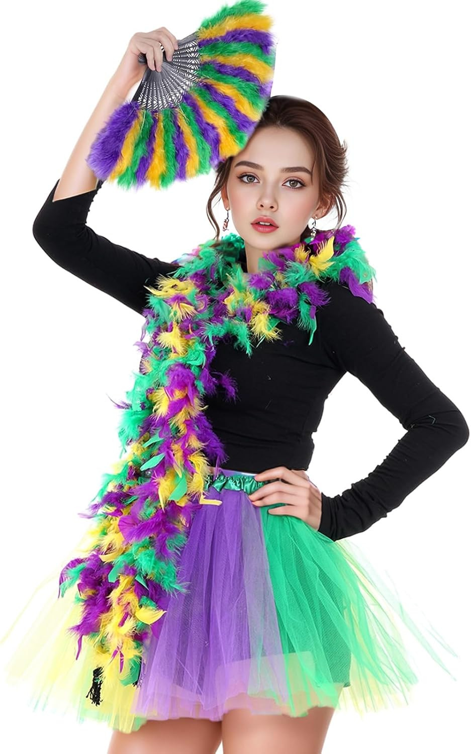 Mardi Gras Feather Boa with Fan Feather Boa for Women for Mardi Gras Theme Pa...