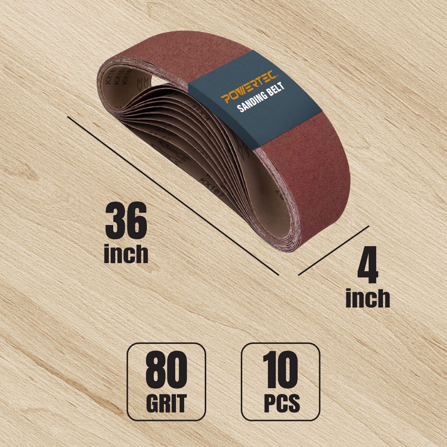 4"x36" Sanding Belts, 80 Grit Aluminum Oxide Sandpaper 10 Pack Belt 110680