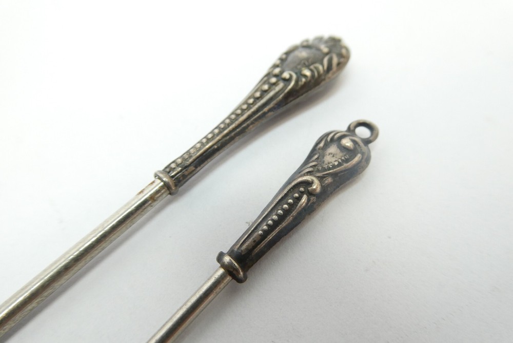 Two Small Button Hooks Sterling Silver Handles Victorian Miniature Mini