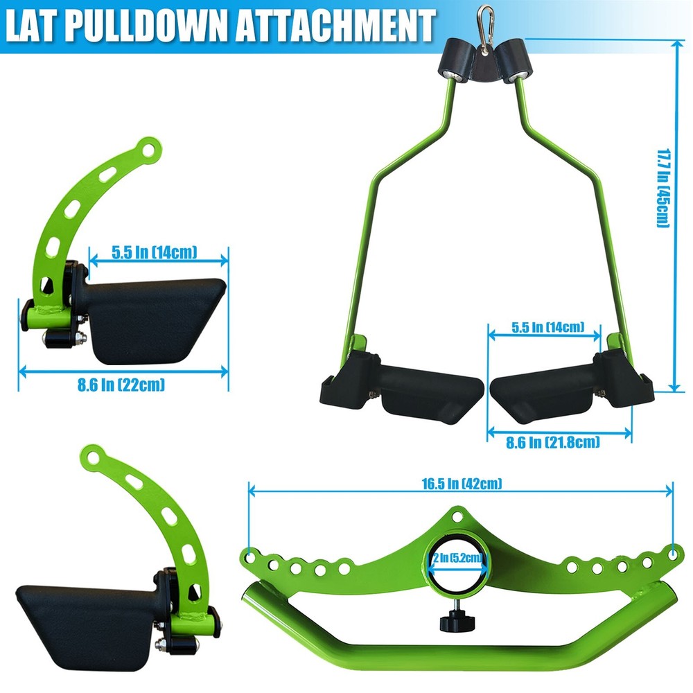 5Pcs Set Green Adjustable Lat Pull down Bar Cable Machine Attachments for Gym