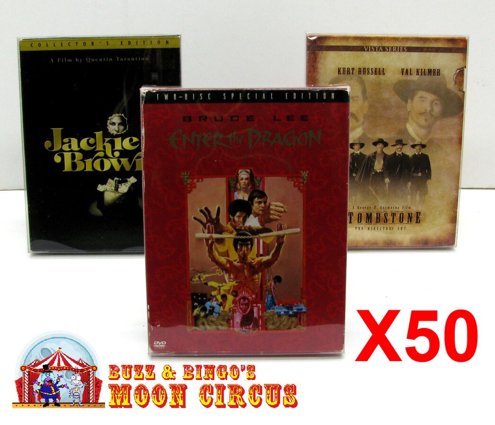 50x DVD FULLSLIP LARGE (SIZE DV5) -CLEAR PLASTIC PROTECTIVE BOX PROTECTOR SLEEVE