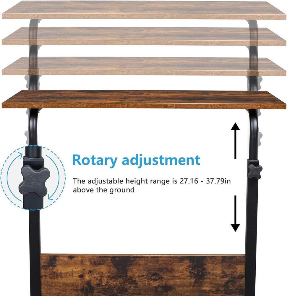 Mobile Side Table 31"Desk w/Wheels Height Adjustable Rolling Potable Laptop Cart
