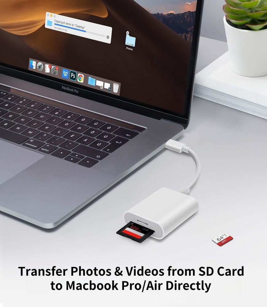 USB C SD Card Reader for iPhone 16/15 Pro Max/Plus, USB-C to SD/TF, White