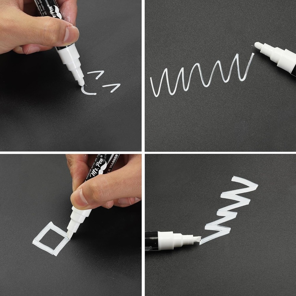 White Chalk Markers, 4Ct, Dual Tip, Assorted, Reversible Chisel/Bullet Tip