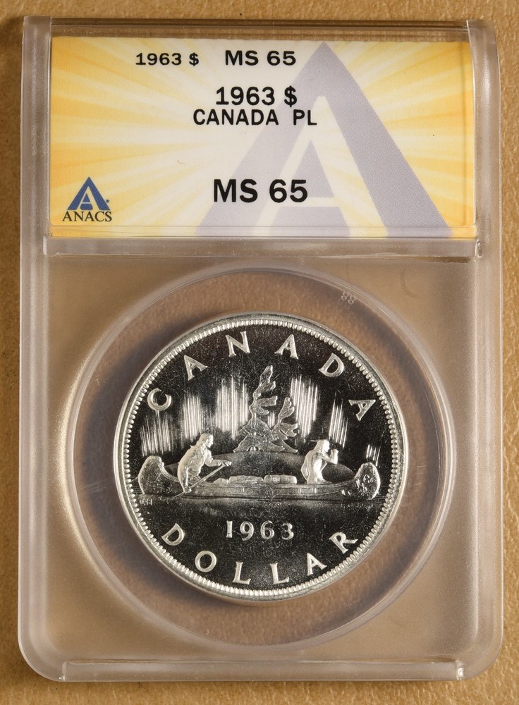 1963 PL Canada Silver Dollar ANACS MS65