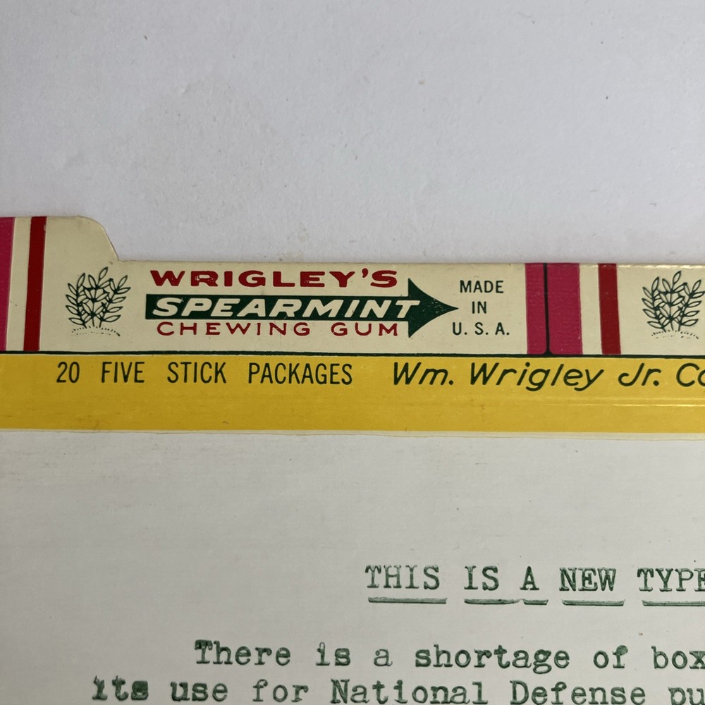 Wrigleys Gum Retail Box War Effort Rare