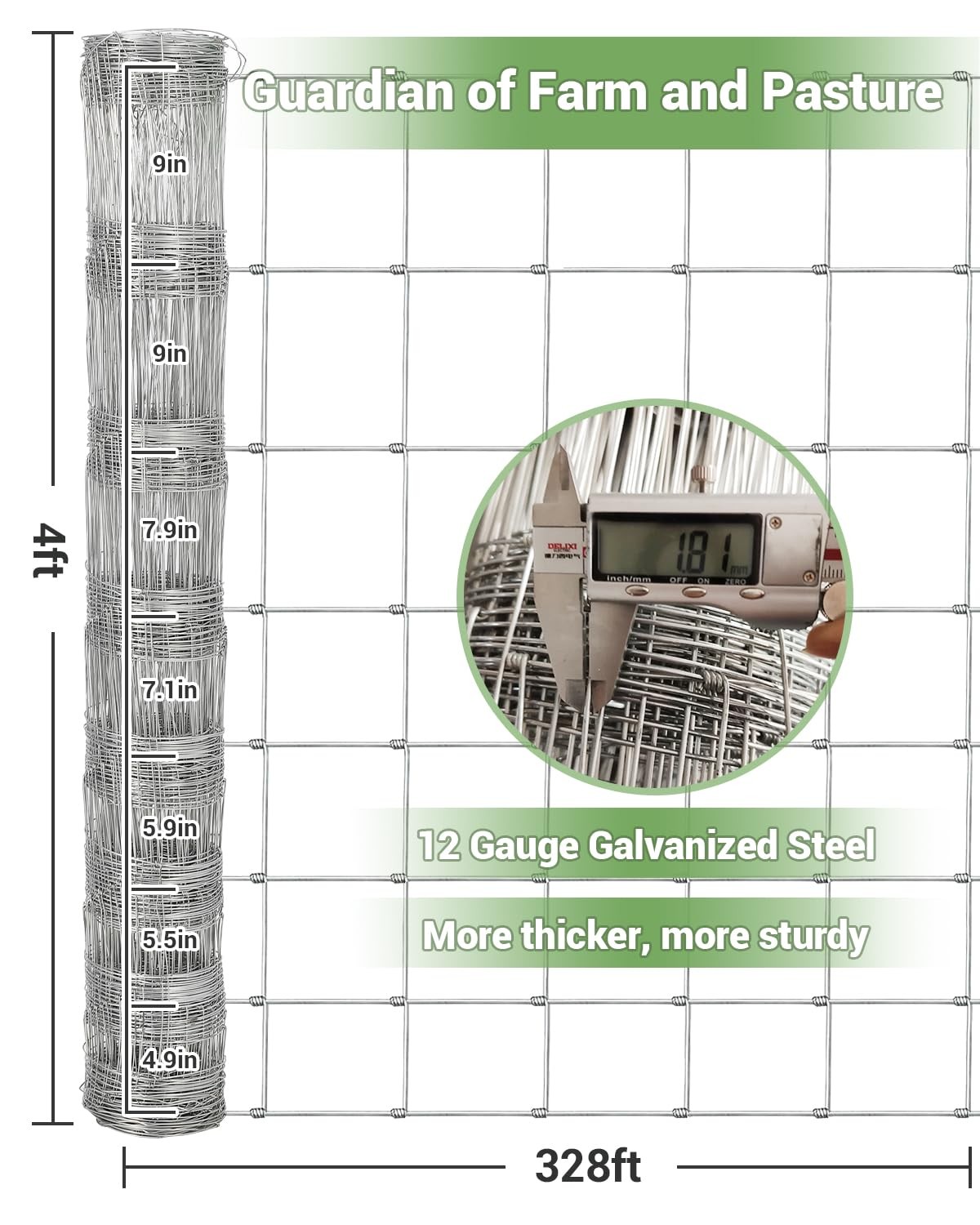 Farm Fence 4/5/6 x 164/328ft Heavy Duty Galvanized Cattle Fence Animals Protect