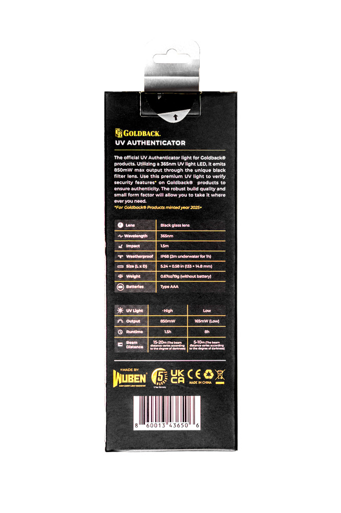 OFFICIAL GOLDBACK 24K GOLD NOTE UV PENLIGHT AUTHENTICATOR