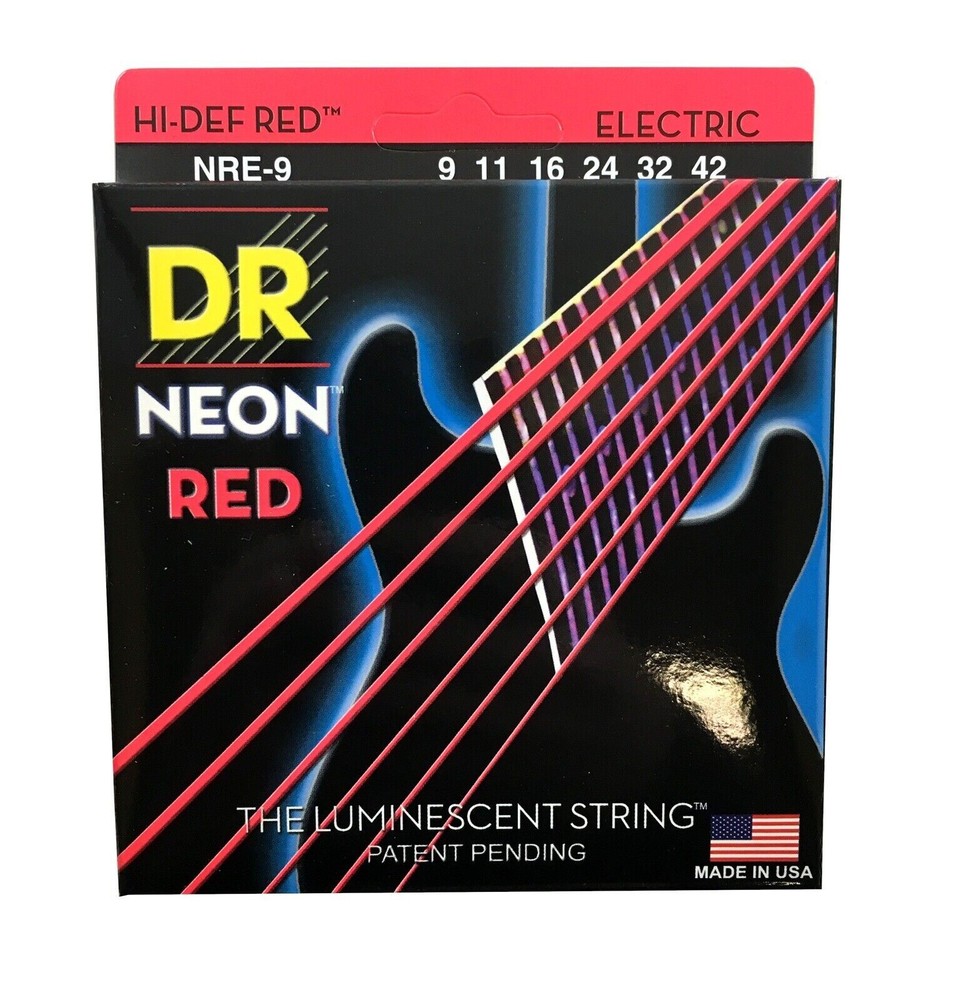 DR Strings Guitar Strings Electric Neon Red 09-42 Light