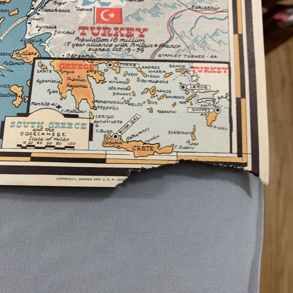 Vtg WWII War Map Invasion Dated Events