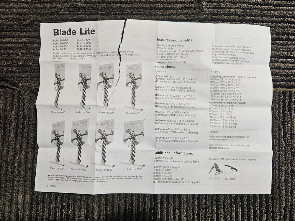 Blade Lite 25.5" Width x 74" Extended Retractable Banner Stand, Silver
