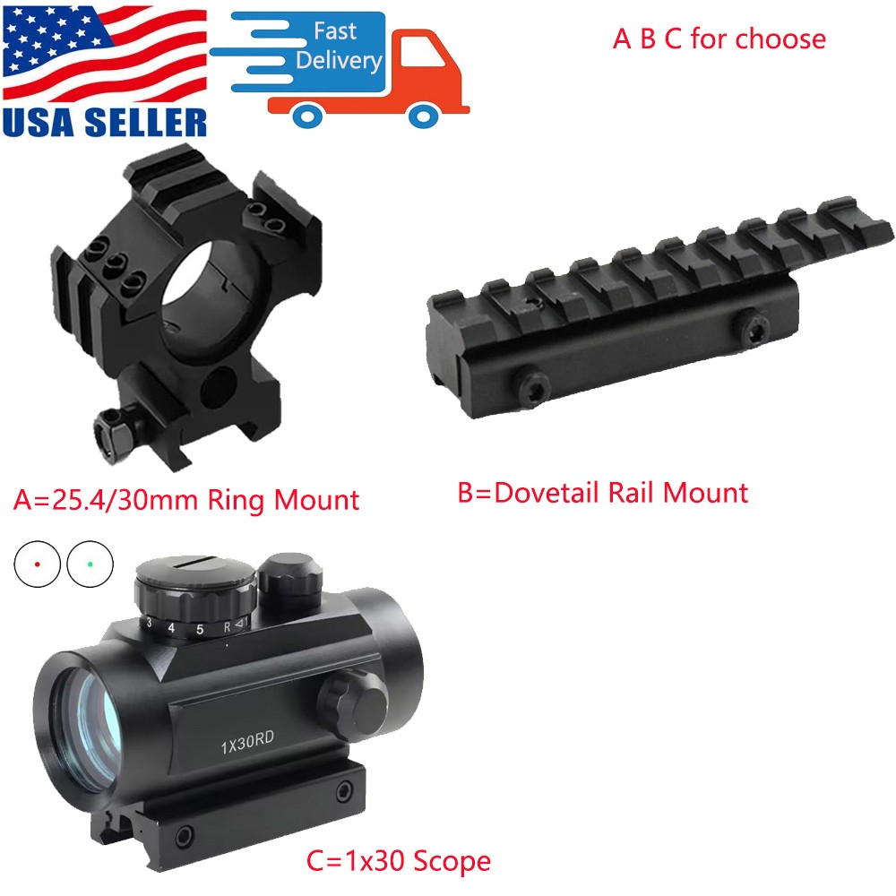 1x30 Tactical Dot Reflex Sight Scope / Dovetail Rail Mount / 1"&30mm Ring Mount