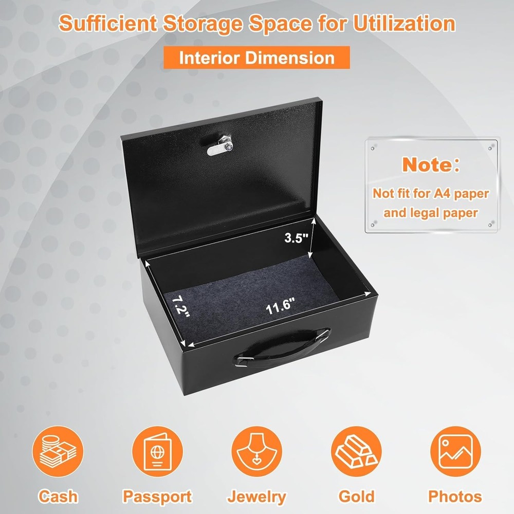 Fireproof Document Box with Key Lock, Small Lock Boxes for Personal Items, Fire