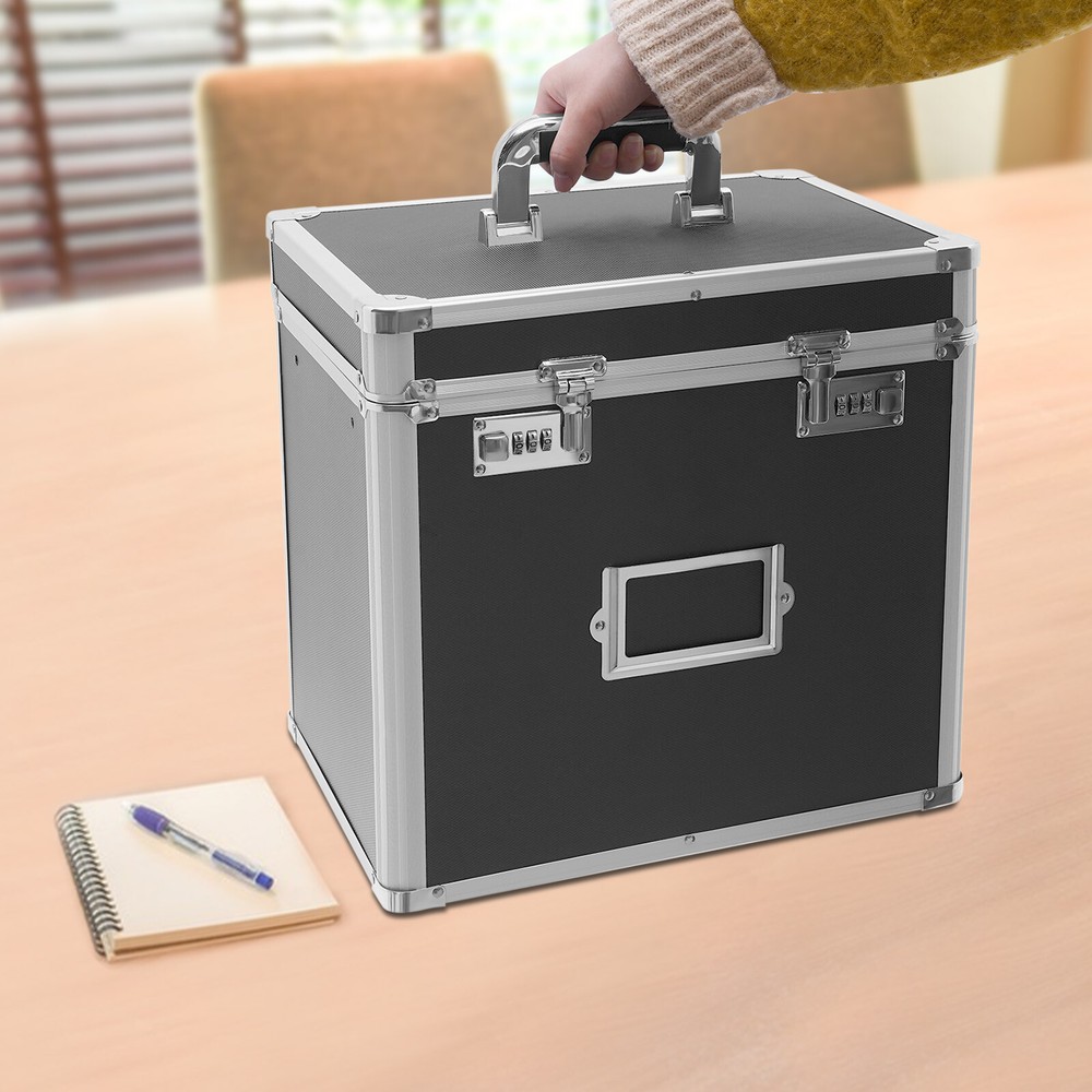 Large, Portable Locking Storage Box for Filing Letters & Documents w/Lock Black