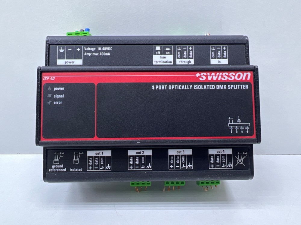 SWISSON ISP-4D-DC-TERM , 4-PORT OPTICALLY ISOLATED DMX SPLITTER