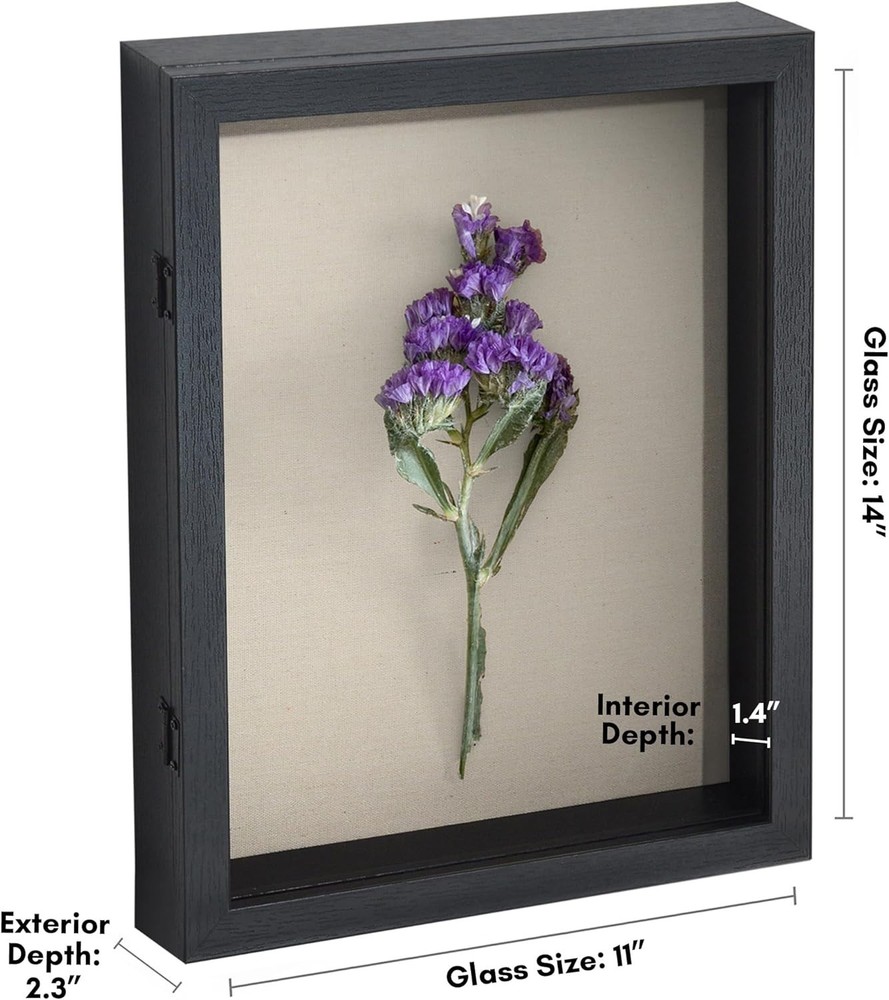 Stylish 11x14 Shadow Box Display Case with Front Opening & Secure Closure, Black