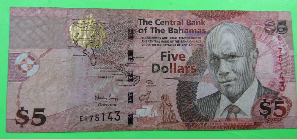 BAHAMAS, 5 DOLLARS,P#72, 2007