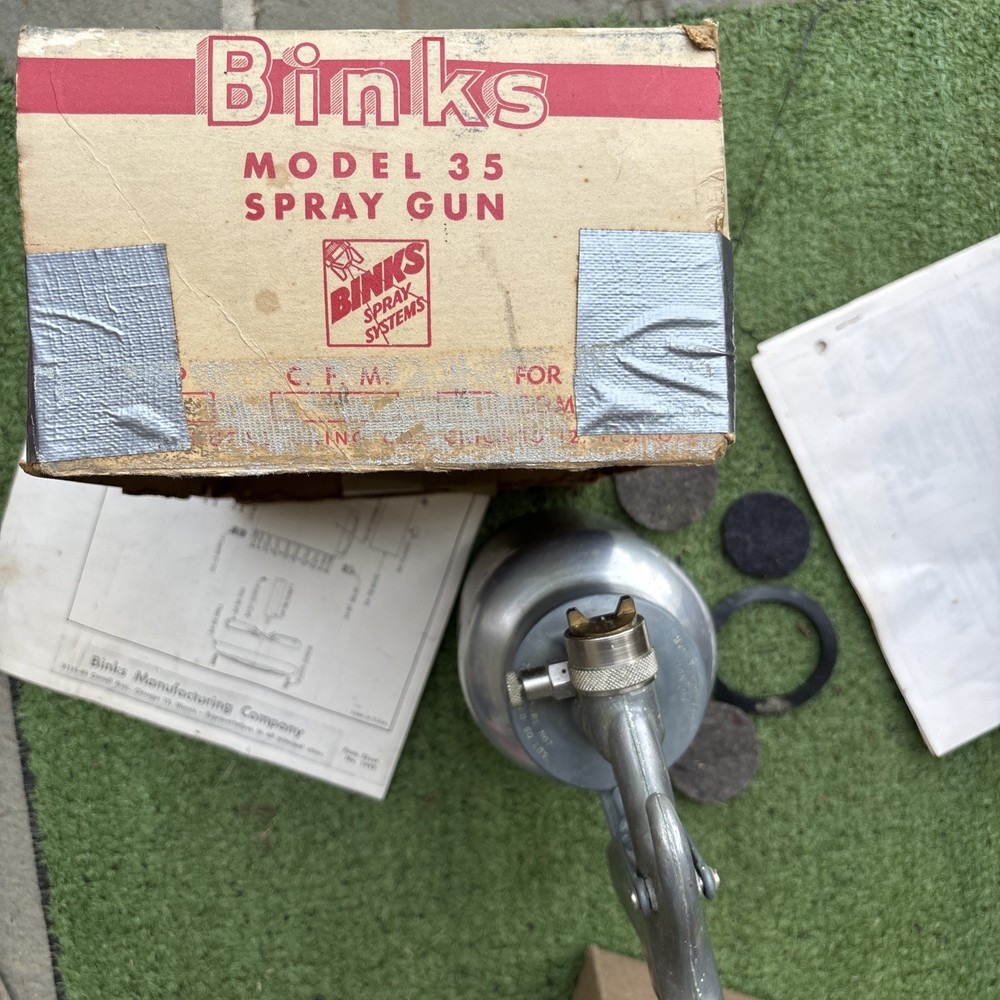 Vintage Binks Model 35 Pneumatic Paint Sprayer  with box info