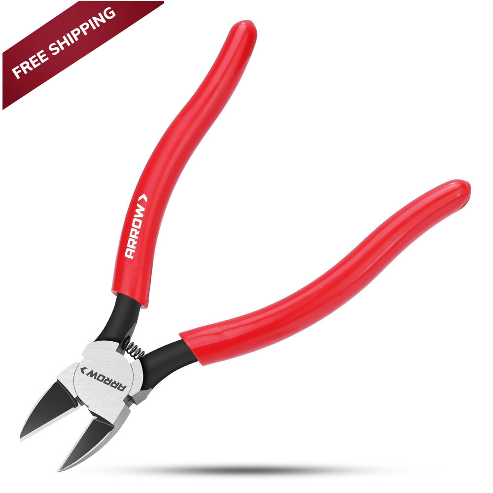 ARROW 7" Precision Wire Cutters - Spring Loaded Side Cutters, 7 Inch, Red