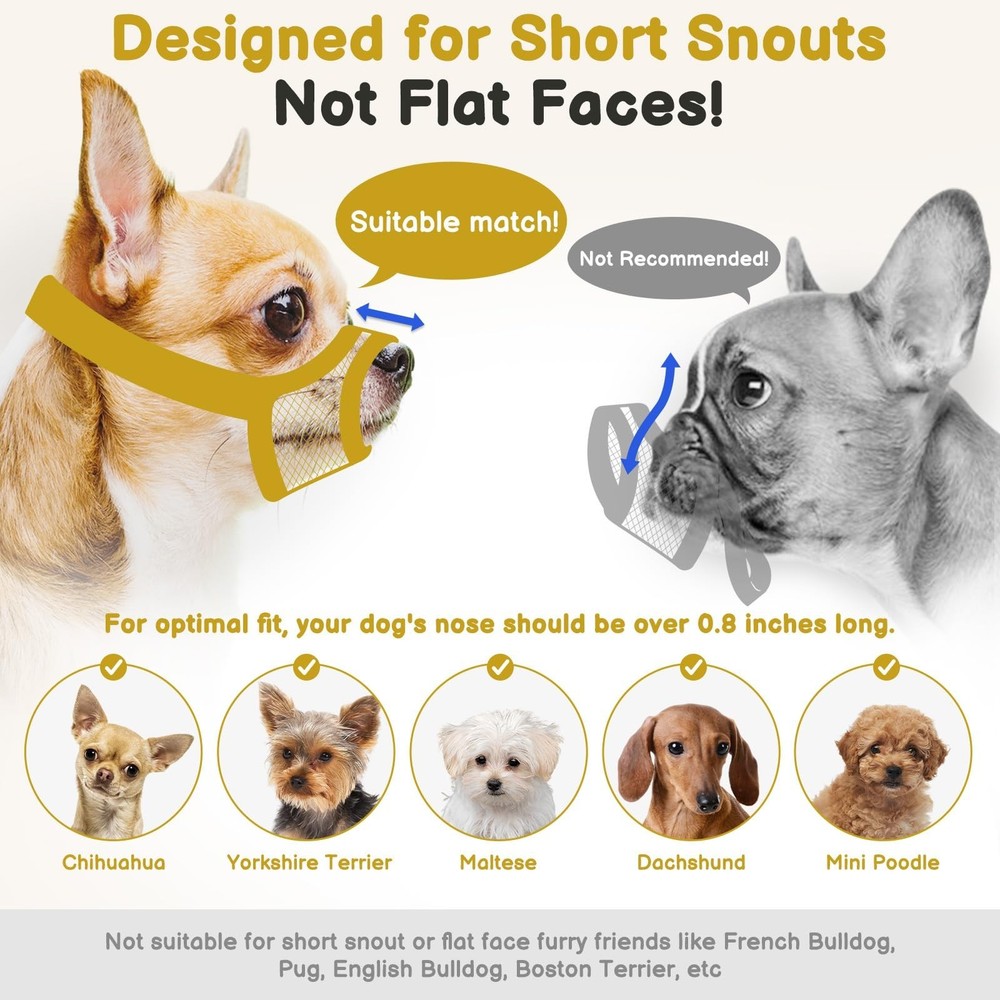 Mayerzon Mesh Muzzle for Short Snout and Small Medium Dogs Anti-Biting, Focus...