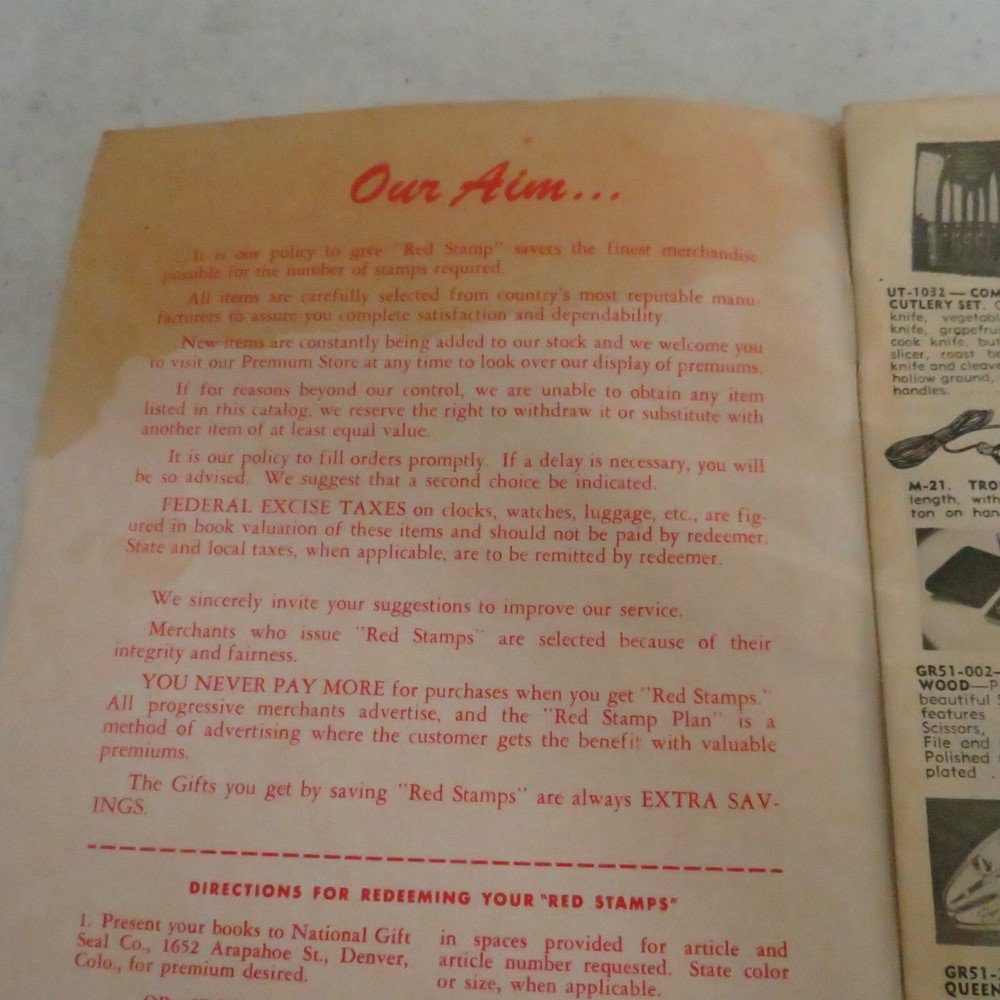 Red Stamp Premium Catalog 1952 National Gift Seal Denver CO Knapp Monarch Salem